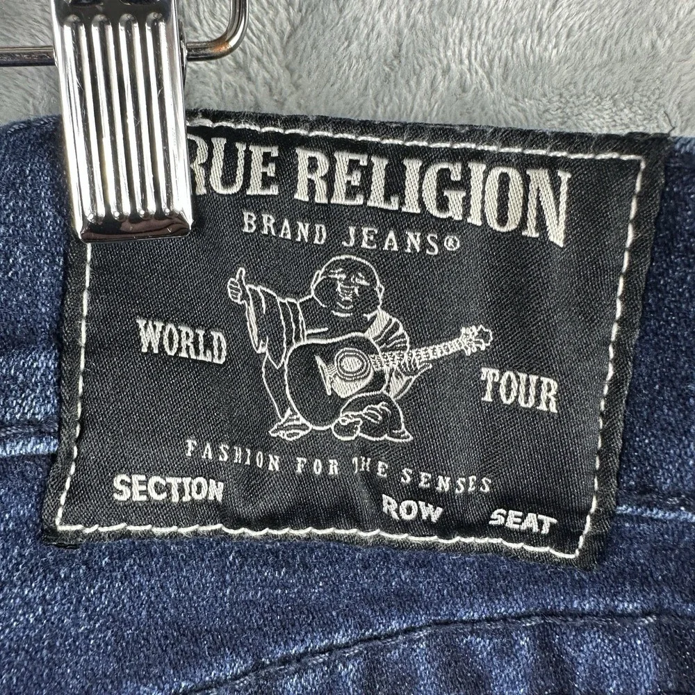 True Religion Rocco Relaxed Skinny Jeans Mens 36 Blue Distressed Stretch Denim